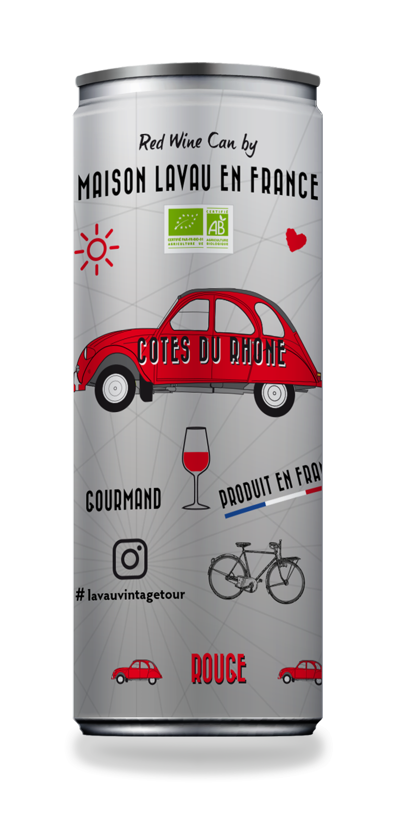 Canettes de vin rouge BIO LAVAU VINTAGE TOUR Côtes de Rhône