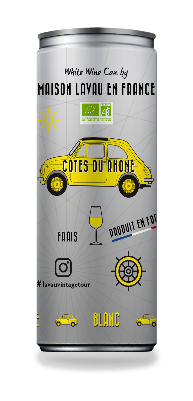 Canettes de vin blanc BIO LAVAU VINTAGE TOUR Côtes de Rhône